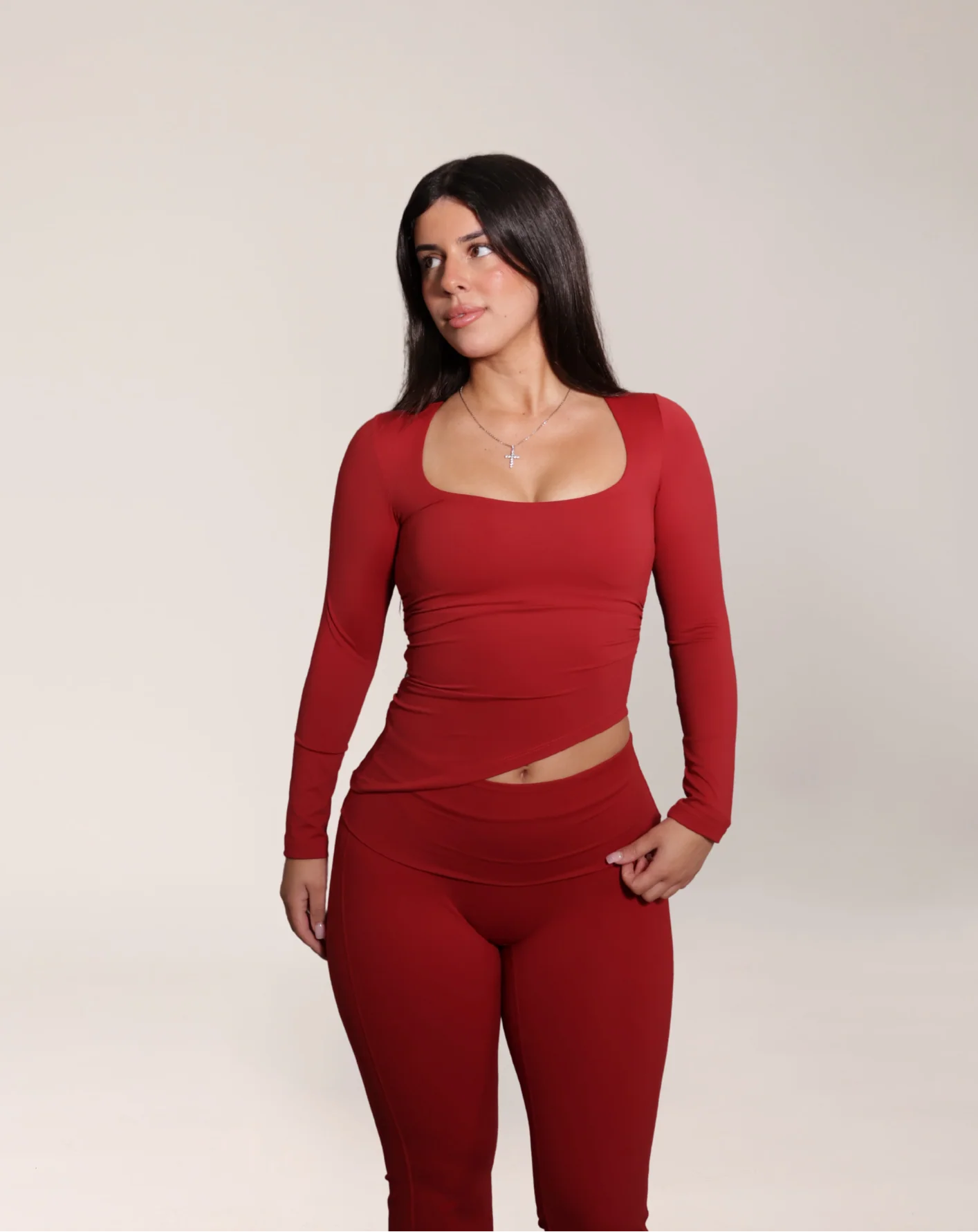 ALLURE RIRI ASYMMETRICAL LONG SLEEVE - CHERRY RED - Image 3