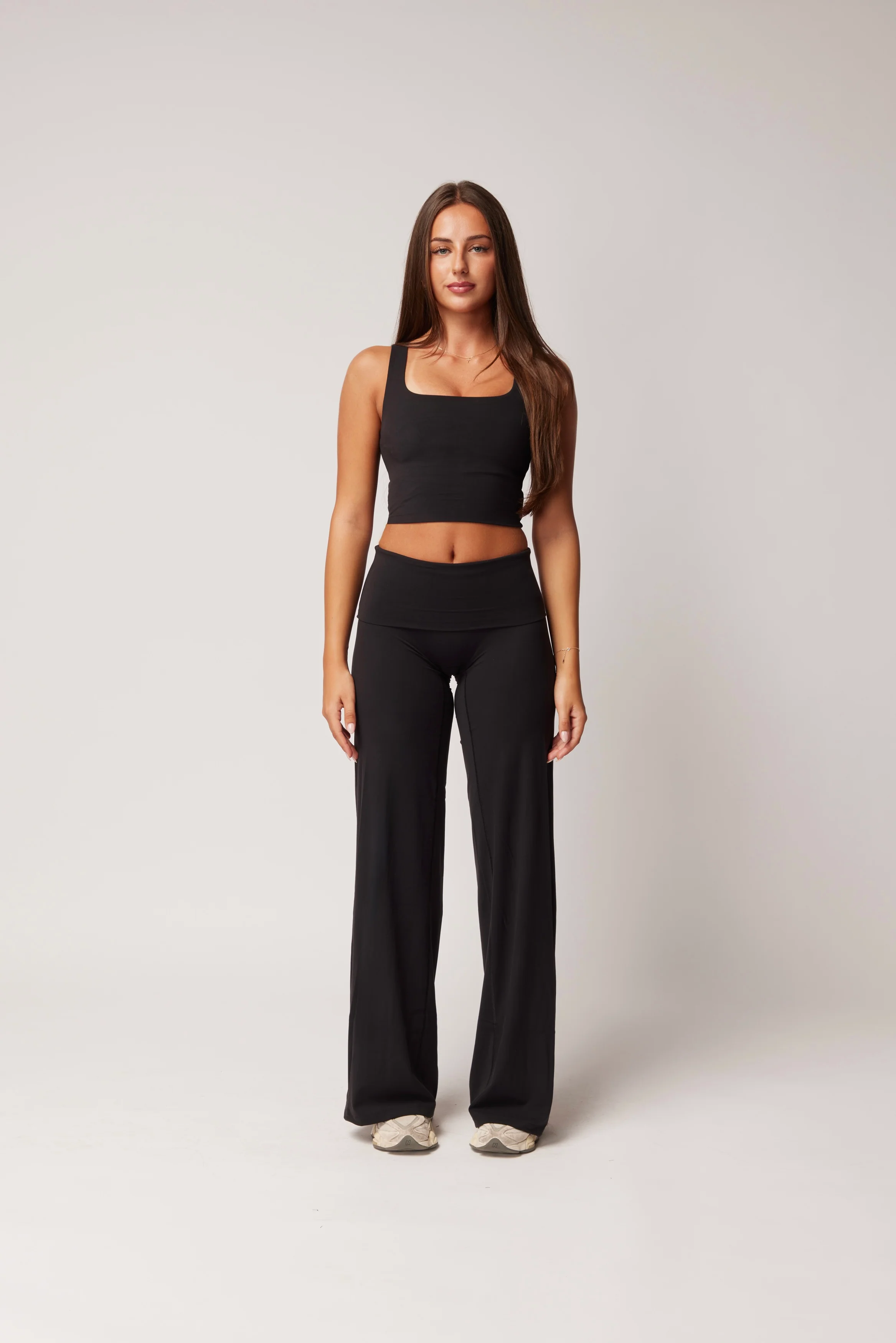 FOLD OVER STRAIGHT LEG PANTS (TALL) - BLACK - Image 3